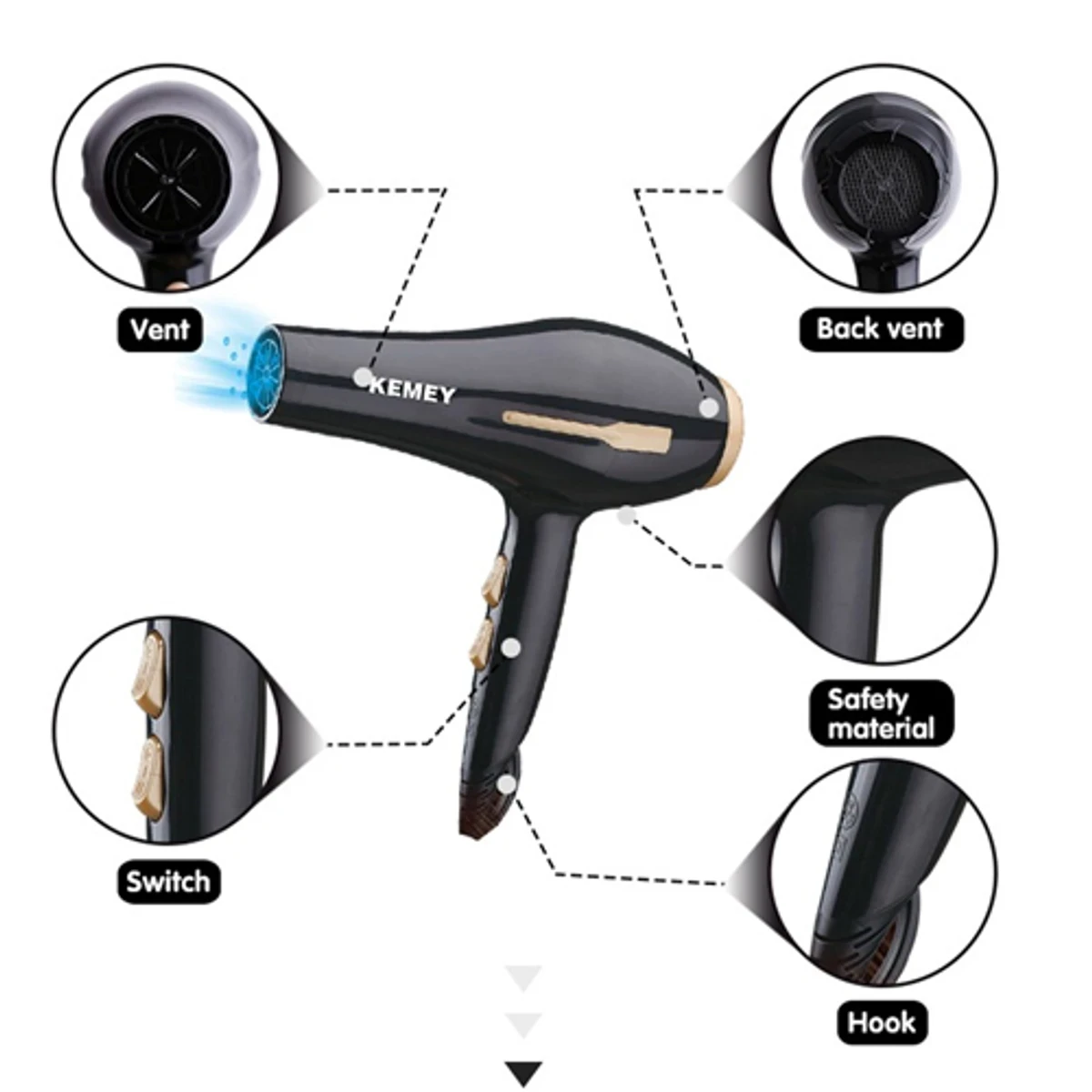 KEMEI 2 IN 1 HAIR DRYER 3000W - Image 3