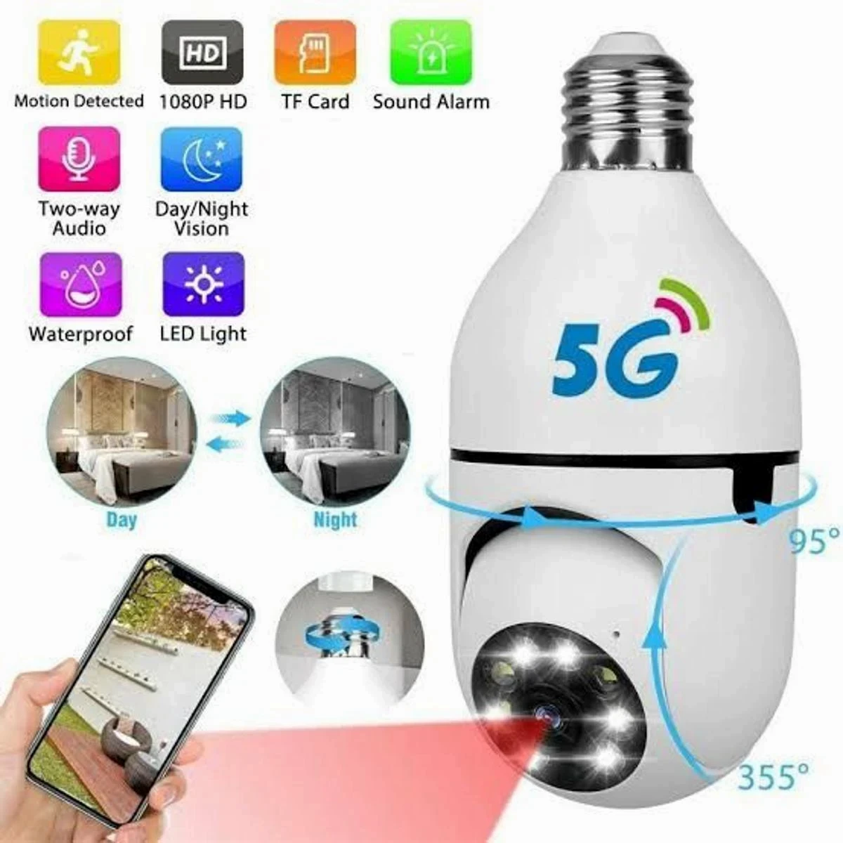 Original V380 bulb system 360° moving WI-FI IP camera (2 year Warranty)