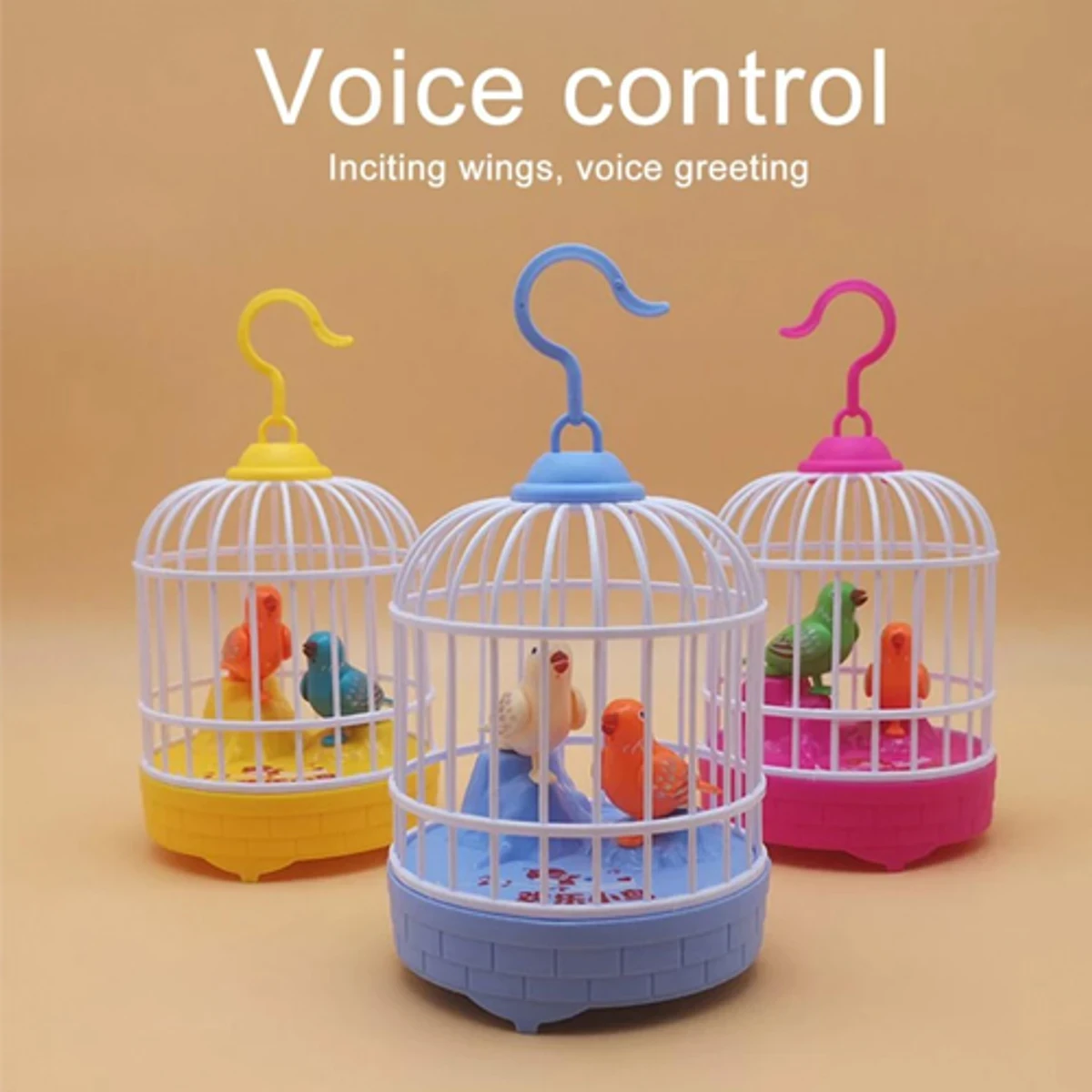 Talking Birds Cute Mini Bird Cages Voice Sensing Dual Bird Plastic Electronic Bird Toys