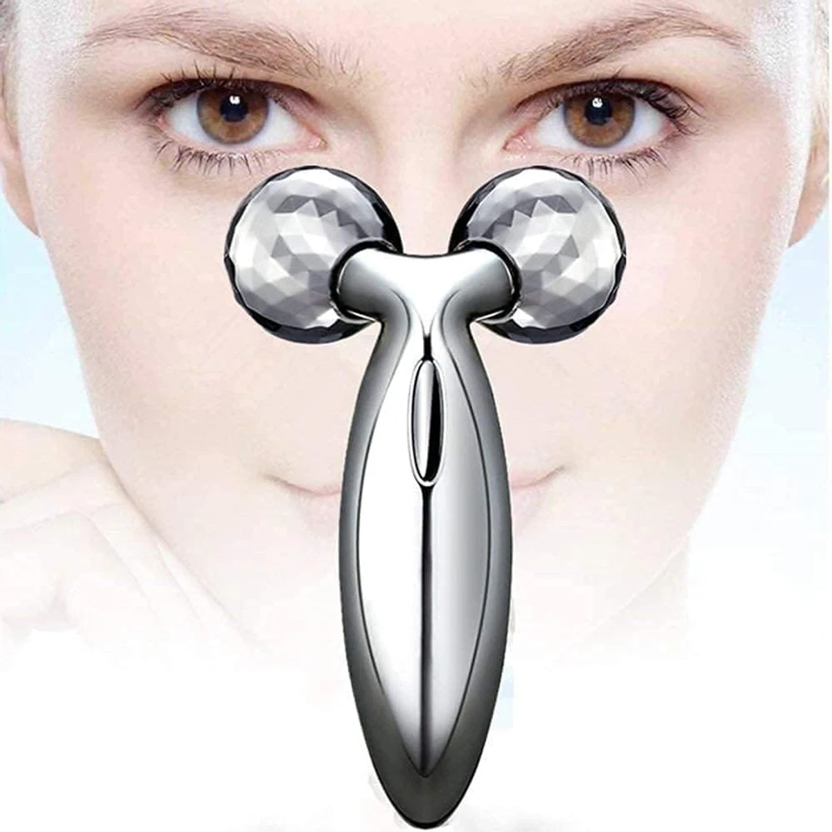 Face Body Roller Massager, 3D Roller Face Massager Y-Shape Face Lift Tool Firming Beauty Massage Body Face Massager (Silver)